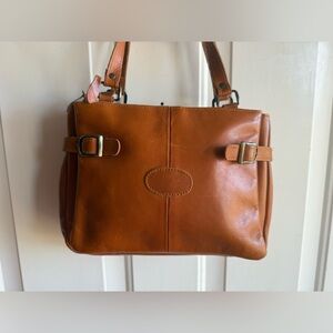 Vintage Brown soft  Leather purse made in Hong Kong 3 compartments 11”X8”X3”